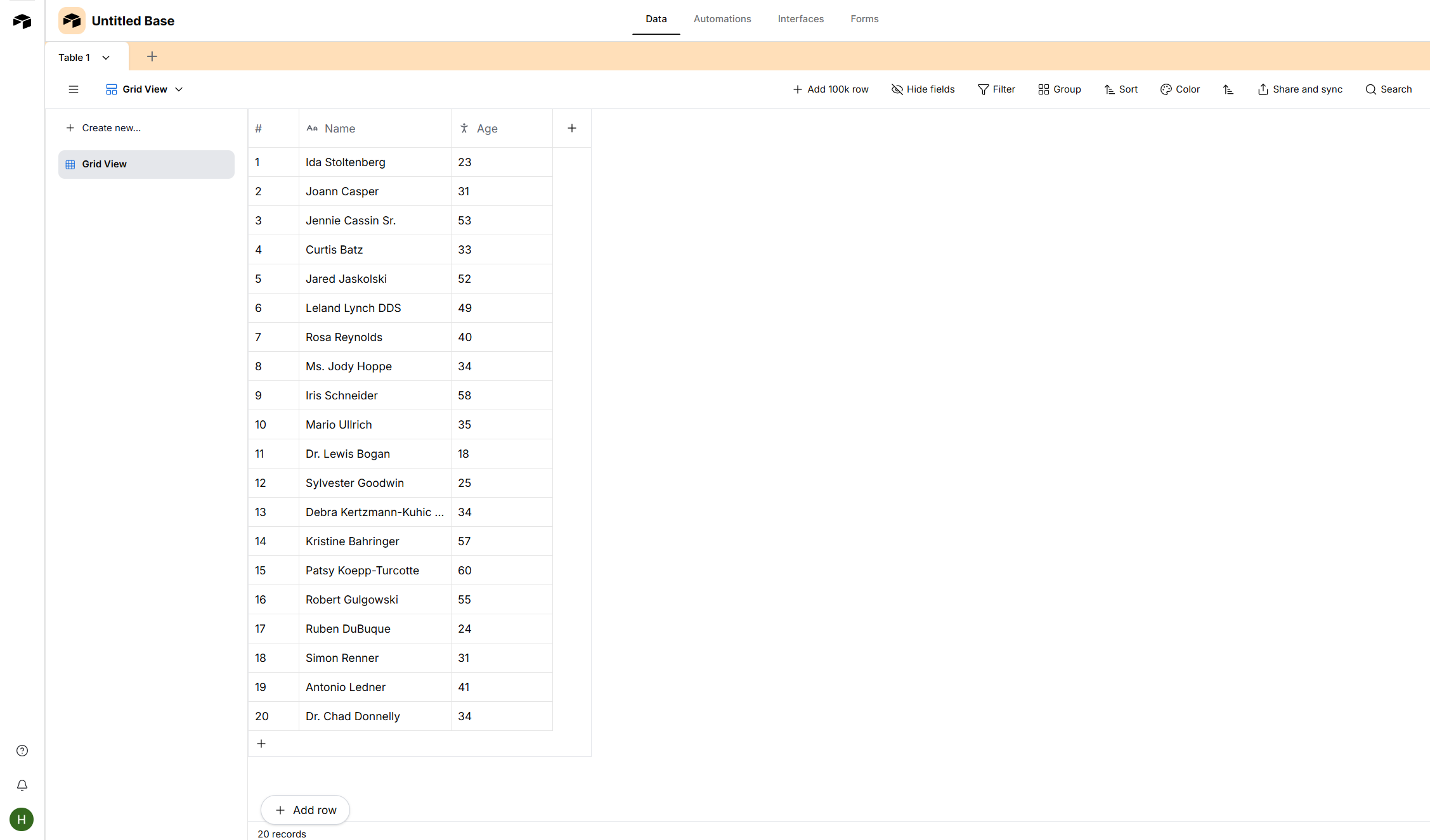 Airtable table schema