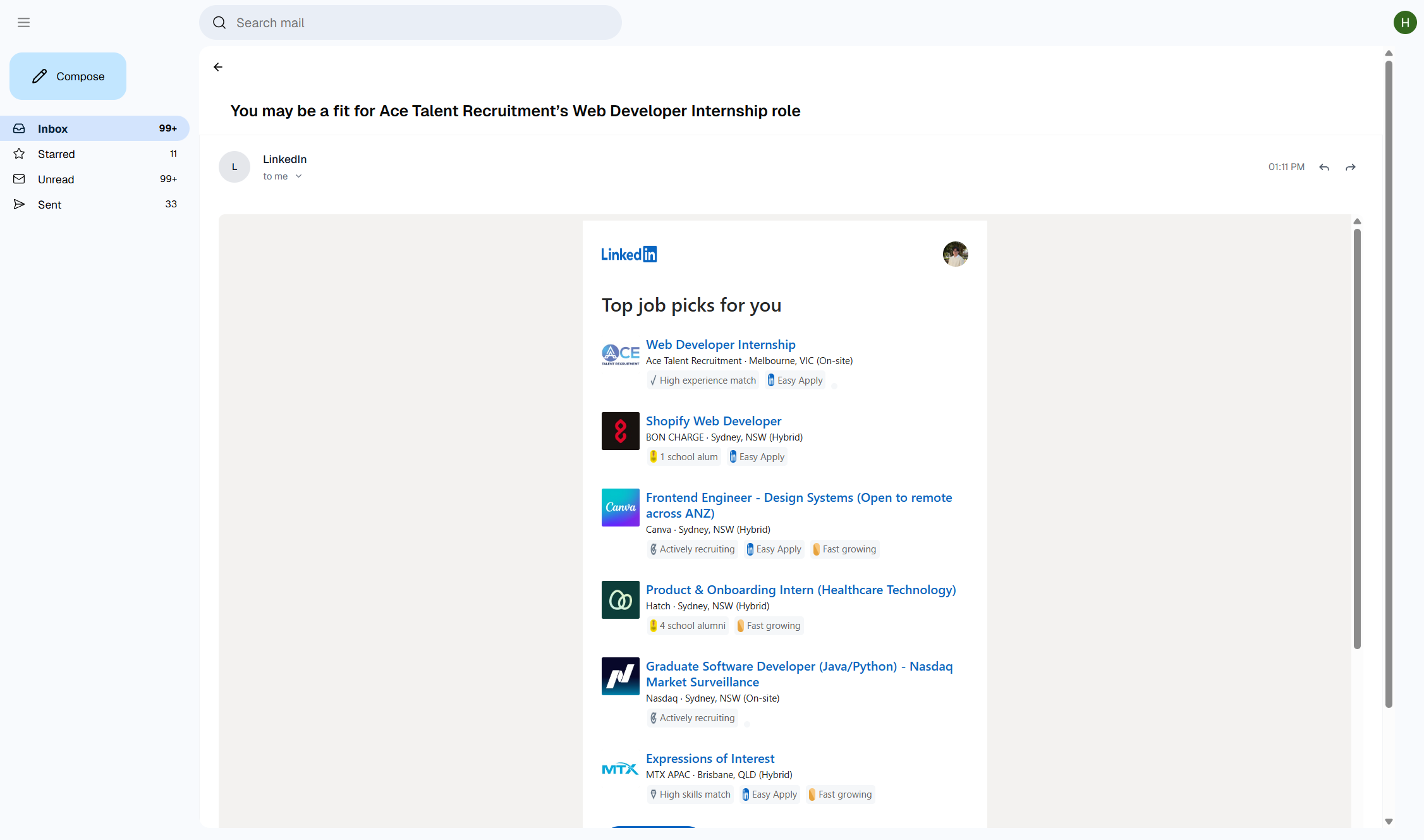 Gmail thread view